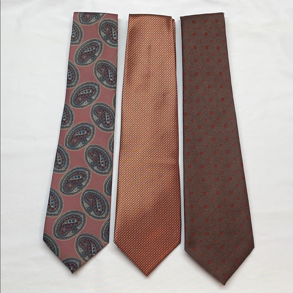 3 Mens‎ Ties Oakton/Vanderbilt/Marc Olivier Paisley Geometric Pattern Silk Blend